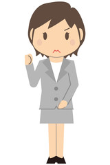 かわいいショートヘアのビジネスウーマン　グレーのスーツの女性　やる気