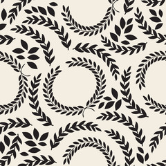 seamless monochrome olive branch pattern background