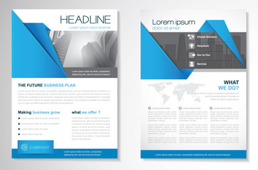 Vector Brochure Flyer design Layout template, size A4, Cover annual report, triangles design, blue color front page and back page,Easy to use and edit.