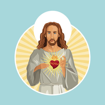 jesus christ sacred heart stamp vector illustration eps 10
