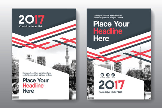 Red Color Scheme with City Background Business Book Cover Design Template in A4. Can be adapt to Brochure, Annual Report, Magazine,Poster, Corporate Presentation, Portfolio, Flyer, Banner, Website