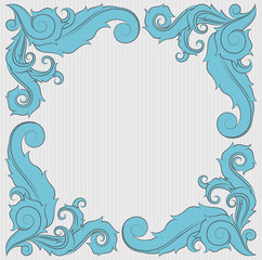 Floral ornament frame in blue with copy space on the center.