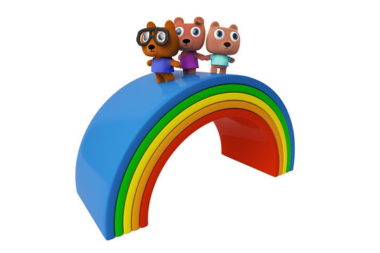 Bear Family and rainbow