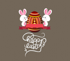 easter eggs and bunny greeting card with label
