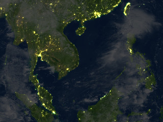 Indochina at night on planet Earth