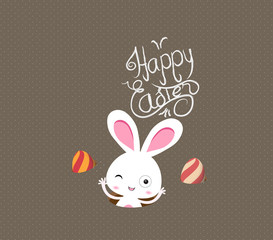 Easter bunny playful with eggs colorful card