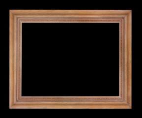 wooden picture frame isolated on black background