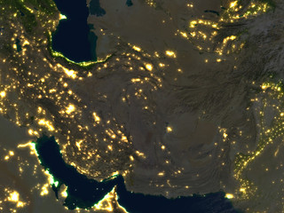 Iran and Pakistan region at night on planet Earth