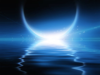 Exosolar Planet Rise over quiet waters