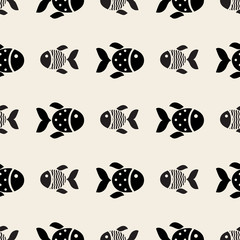 seamless monochrome fish pattern background