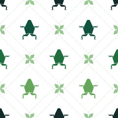 seamless green origami frog with flower pattern background