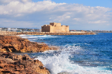 Fototapeta na wymiar Pafos Harbour Castle in Pathos, Cyprus, Greece