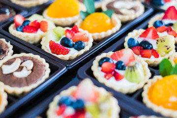 Variety of Fresh fruit pie tart, Top view