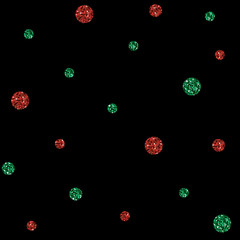 SEAMLESS GREEN AND RED DOT GLITTER PATTERN ON BLACK BACKGROUND