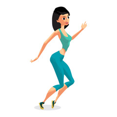 Fototapeta na wymiar Woman doing gymnastic exercises. Girl in sportswear dancing. Flat cartoon isolated vector illustration