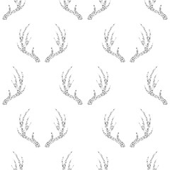 seamless silver glitter antler pattern on white background