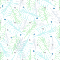 Fototapeta na wymiar seamless hand drawn palm leaf with silver and blue dot giltter pattern background