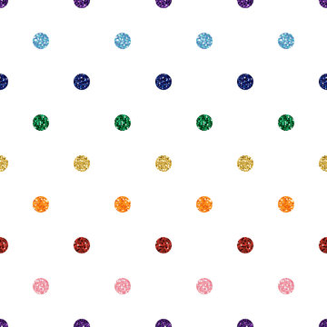 SEAMLESS RAINBOW COLORFUL DOT GLITTER ON WHITE BACKGROUND