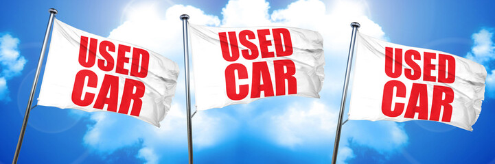 used car, 3D rendering, triple flags