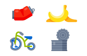 Household waste garbage icons vector illustration trash recycling ecology environment isolated recycle concept plastic paper symbol can bin eco