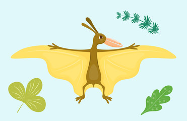 Cartoon dinosaur pterodactyl vector illustration isolated monster animal dino prehistoric character reptile predator jurassic comic fantasy dragon © partyvector