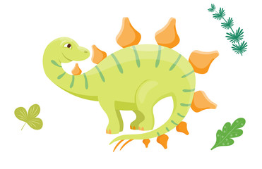 Cartoon dinosaur vector illustration isolated monster animal dino prehistoric character reptile predator jurassic leaf fantasy dragon