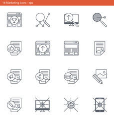 Vector eps icons set - marketing and advertising in outline style