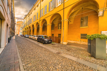 The colorful buildings of Modena