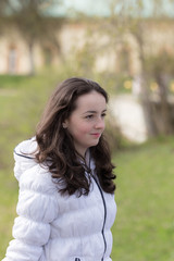 Fototapeta premium girl in a white jacket