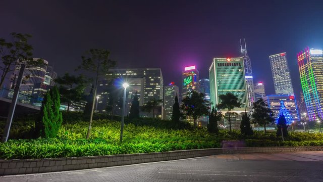 hong kong city center night light cityscape street view panorama 4k time lapse china
