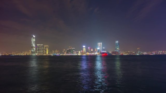 night illumination hong kong city bay panorama 4k time lapse china
