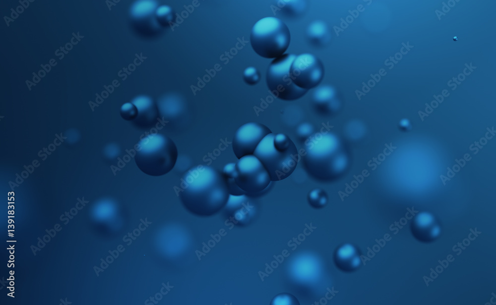 Poster abstract 3d rendering of chaotic spheres. flying particles in empty space. dynamic shape. futuristic
