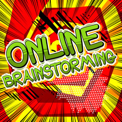 On-line Brainstorming - Comic book style word on abstract background.