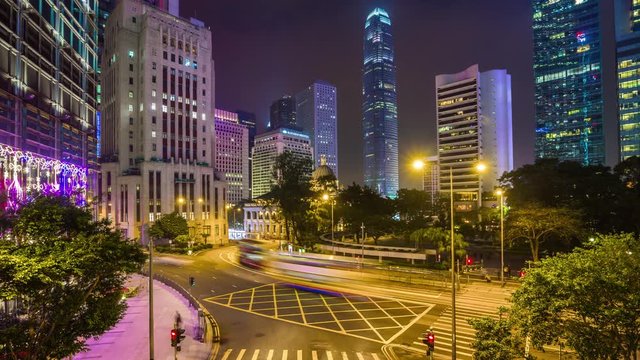 night light traffic square hong kong city bridge panorama 4k time lapse china
