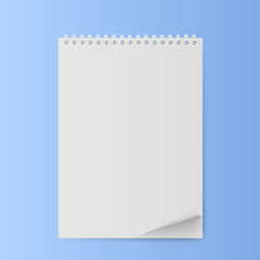 Notepad with a curved sheet. Notepad with blank white sheets. Vector illustration.