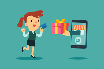 businesswoman use credit card to shoping online