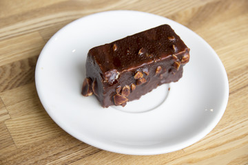 Piece of chocolate cake on plate