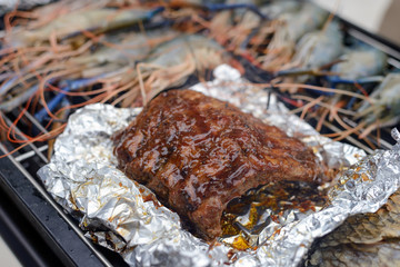 BBQ pork rip grill on the charcoal stove