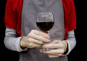 Glass glass with coffee in hand barista