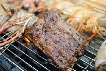 BBQ pork rip grill on the charcoal stove