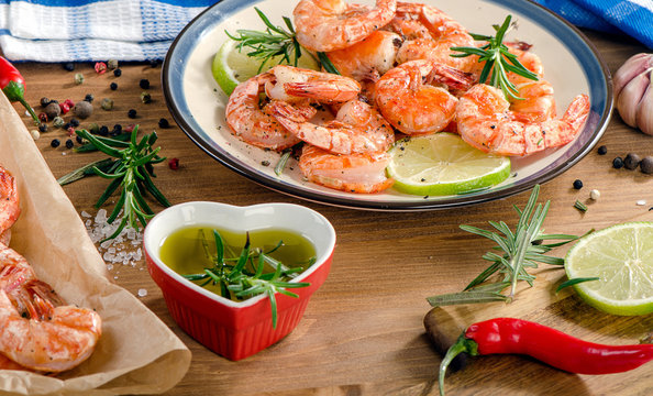 Grilled shrimps. Healthy diet eating  concept.