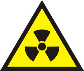 Fototapeta premium Nuclear Radiation Symbol - Radioactive sign in yellow colour isolated on white background
