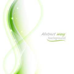 Abstract vector background with transparent green wavy lines.