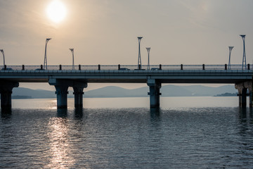 Obraz premium view of bridge in the river,in wuxi city,jiangsu province,China.