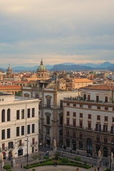 Fototapeta na wymiar PALERMO, ITALY – 03 January 2017: View from the roof of Palermo Cathedral in the old houses. Mountians in the background. Palermo. Sicilyhouses. Mountians in the background. Palermo. Sicily