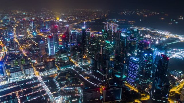 Singapore night Aerial timelapse Skyscrapers


