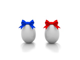 Two Easter eggs with gift bows 3d render