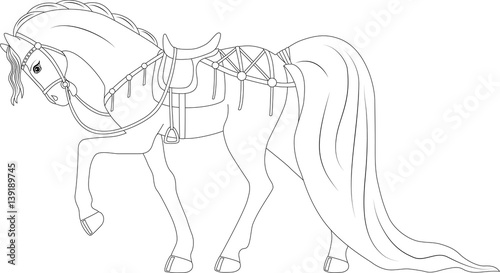Download "beautiful thoroughbred horse in harness, coloring page ...