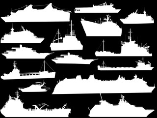 fifteen ship silhouettes isolated on black