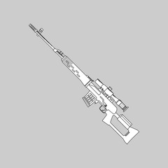 Automatic firearms, pistol, rifle, machine gun, in a linear style